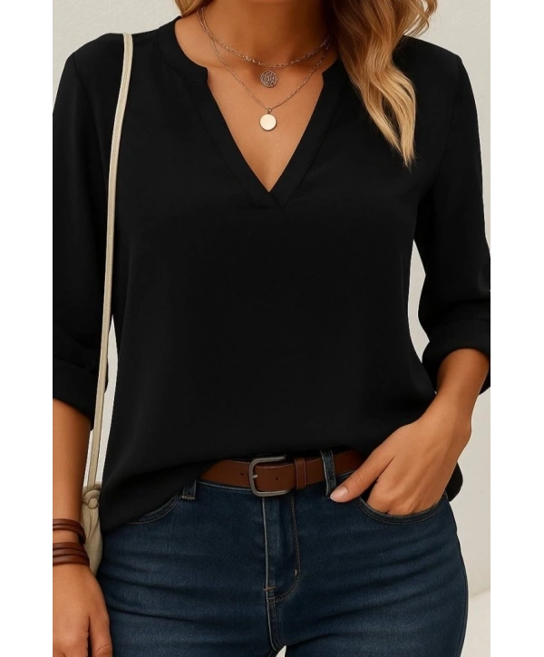 Kadın Uzun Kollu V Yakalı Ithal Krep Bluz