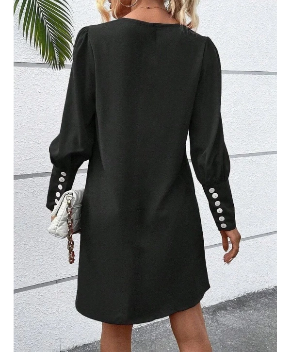 Kadın Uzun Kollu V Yakalı Kısa Ithal Krep Elbise