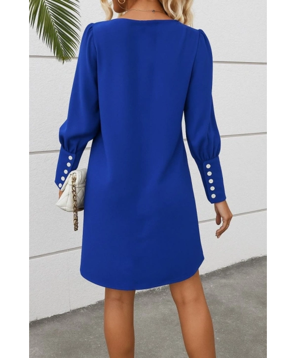 Kadın Uzun Kollu V Yakalı Kısa Ithal Krep Elbise