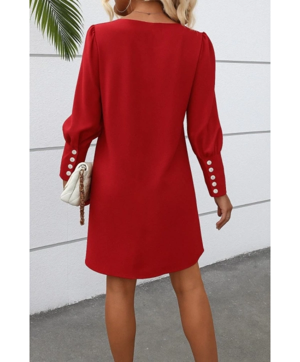 Kadın Uzun Kollu V Yakalı Kısa Ithal Krep Elbise