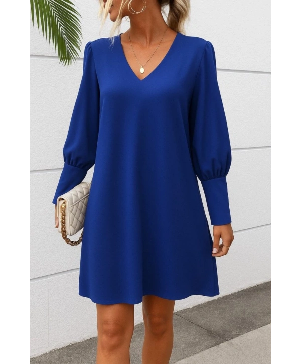 Kadın Uzun Kollu V Yakalı Kısa Ithal Krep Elbise