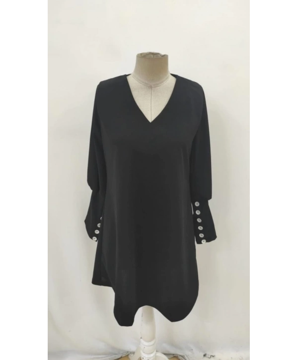 Kadın Uzun Kollu V Yakalı Kısa Ithal Krep Elbise