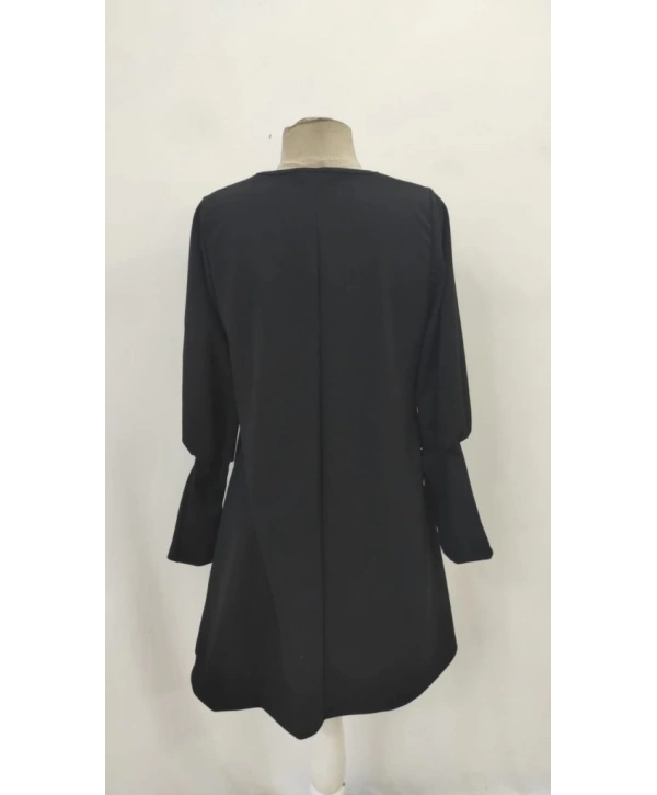 Kadın Uzun Kollu V Yakalı Kısa Ithal Krep Elbise