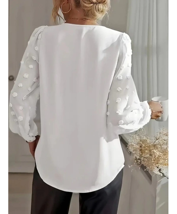 Kadın Uzun Kollu V Yakalı Kolları Popon Detaylı Sandy Bluz