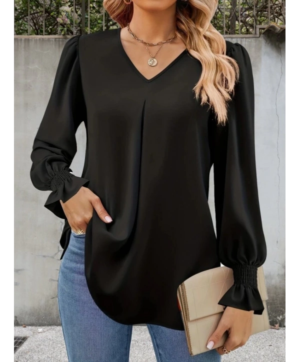 Kadın Uzun Kollu V Yakalı Salaş Ithal Krep Bluz