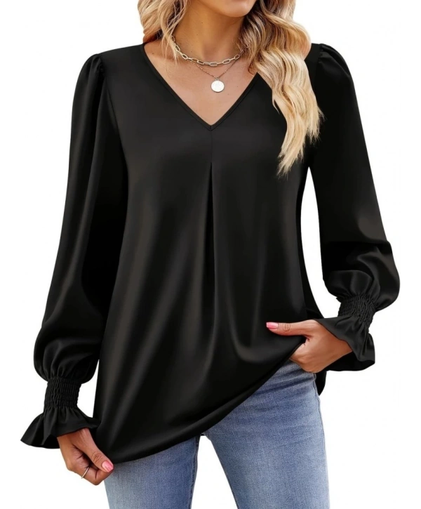 Kadın Uzun Kollu V Yakalı Salaş Ithal Krep Bluz