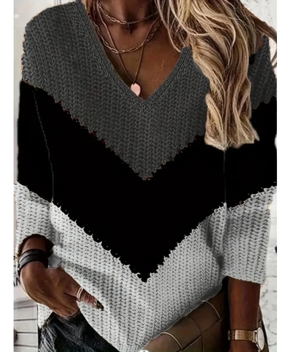 Kadın Uzun Kollu V Yakalı Triko Bluz