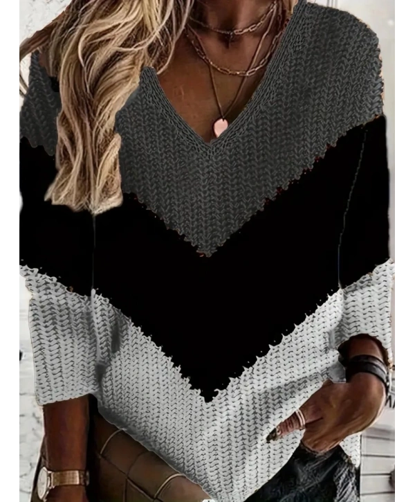 Kadın Uzun Kollu V Yakalı Triko Bluz