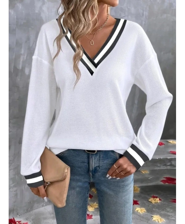 Kadın Uzun Kollu V Yakalı Waffle Bluz