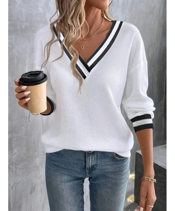 Kadın Uzun Kollu V Yakalı Waffle Bluz