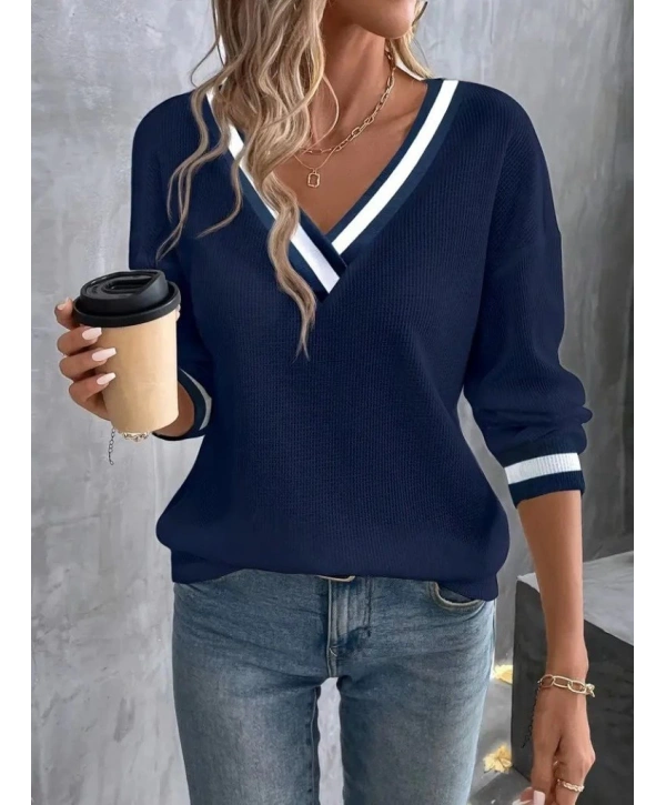 Kadın Uzun Kollu V Yakalı Waffle Bluz