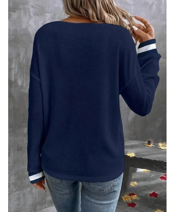 Kadın Uzun Kollu V Yakalı Waffle Bluz