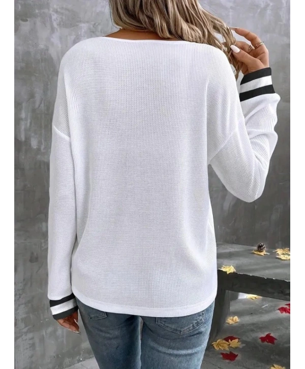 Kadın Uzun Kollu V Yakalı Waffle Bluz