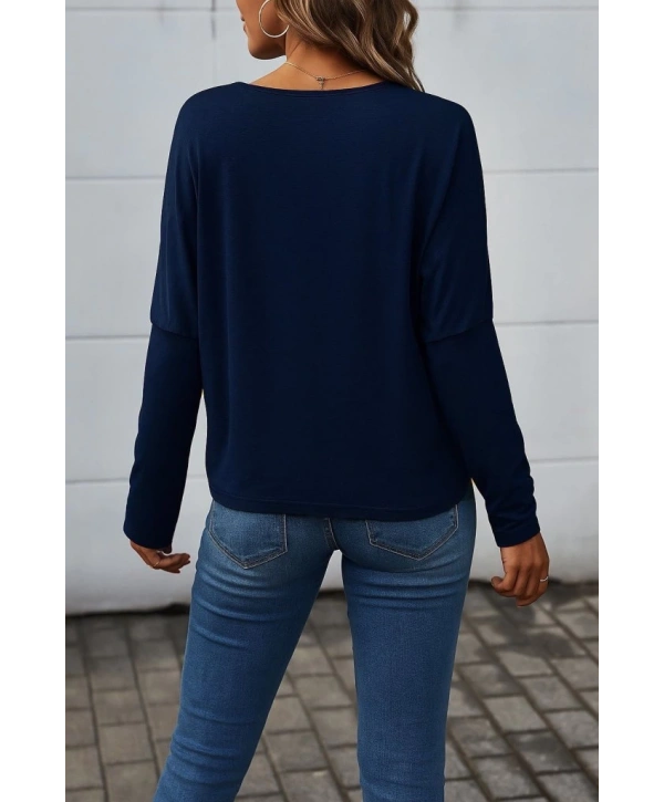 Kadın Uzun Kollu V Yakalı Yarasa Kollu Viskon Bluz