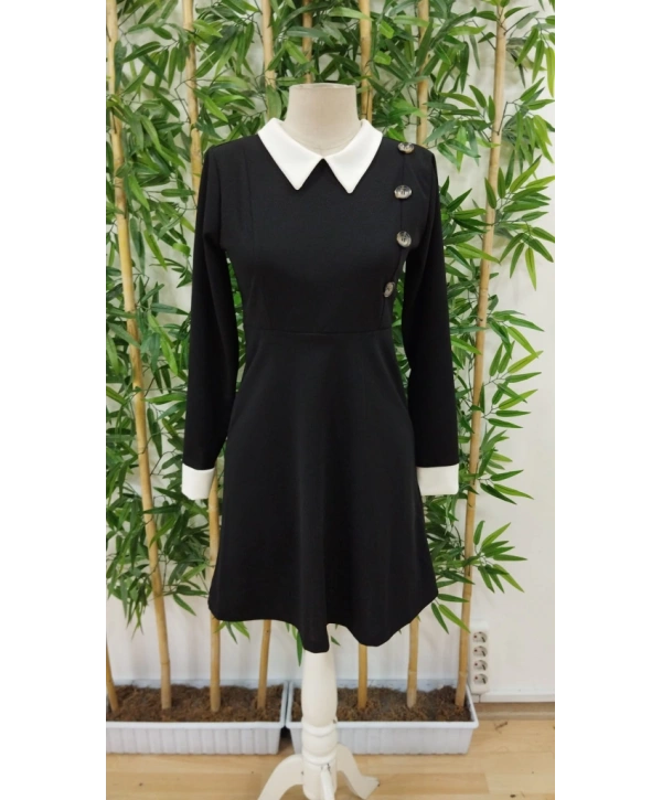 Kadın Uzun Kollu Yakalı A Kesim Kısa Ithal Krep Elbise