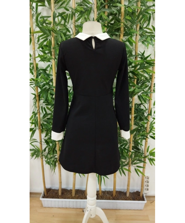 Kadın Uzun Kollu Yakalı A Kesim Kısa Ithal Krep Elbise