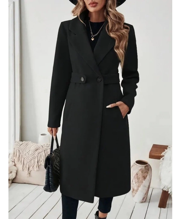 Kadın Uzun Kollu Yakalı Belde şerit Düğme Detaylı Cepli Mini Kaşe Kaban