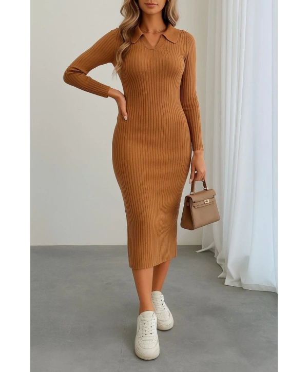 Kadın Uzun Kollu Yakalı Triko Elbise