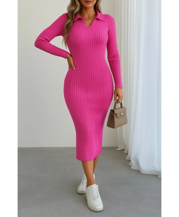 Kadın Uzun Kollu Yakalı Triko Elbise