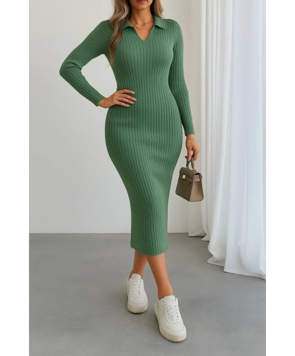 Kadın Uzun Kollu Yakalı Triko Elbise