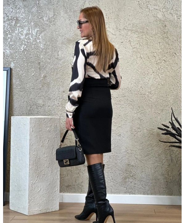 Kadın Uzun Kollu Yakalı üst Dalgıç Eteği Krep Kemerli Elbise