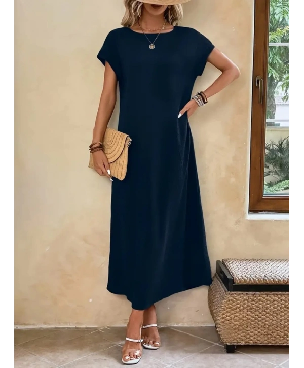 Kadın Uzun Kollu Yakası Açık Viskon Elbise