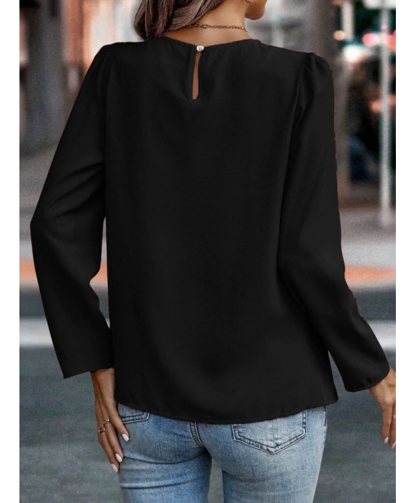 Kadın Uzun Kollu Yuvarlak önden Pileli Ithal Krep Bluz