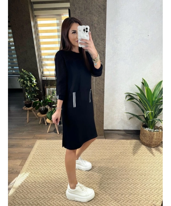 Kadın Viskon Pamuklu Kumaş Kol File , şerit Ve Cep Detaylı Elbise