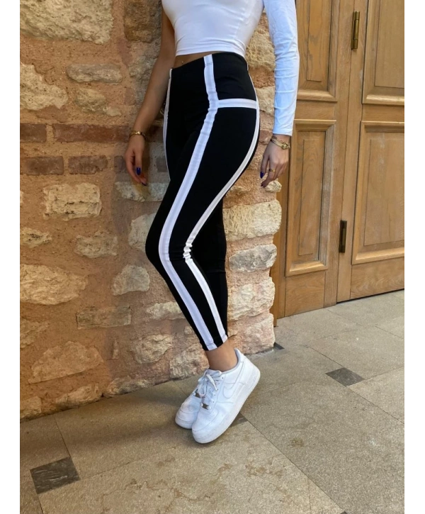 Kadın Yan çift şerit Detaylı Toparlayıcı Egzersiz Dalgıç Tayt