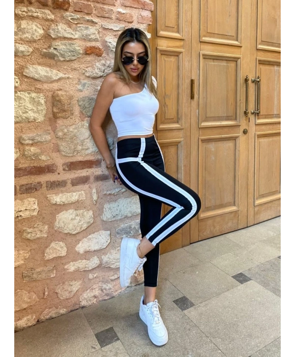 Kadın Yan çift şerit Detaylı Toparlayıcı Egzersiz Dalgıç Tayt