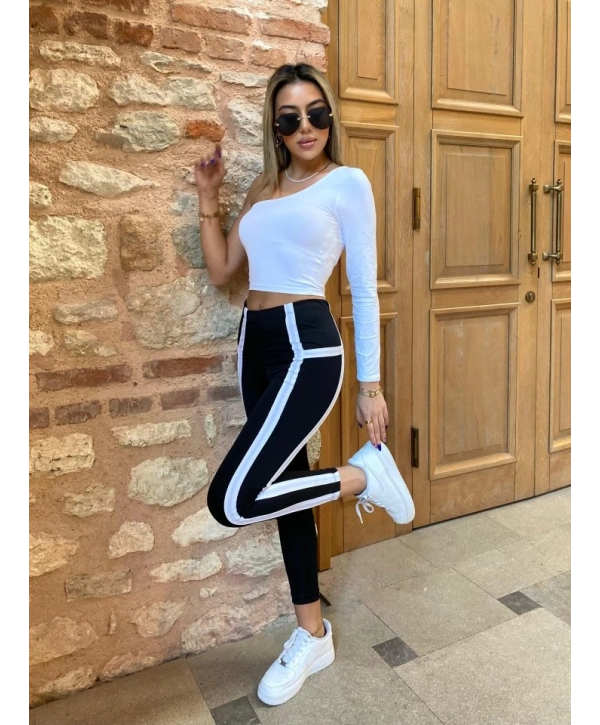 Kadın Yan çift şerit Detaylı Toparlayıcı Egzersiz Dalgıç Tayt