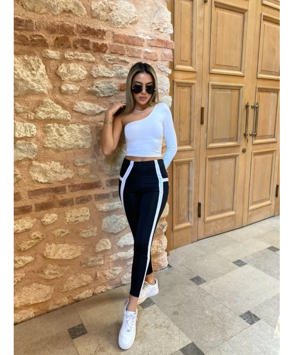 Kadın Yan çift şerit Detaylı Toparlayıcı Egzersiz Dalgıç Tayt