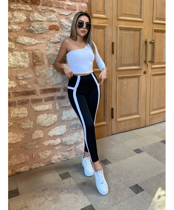 Kadın Yan çift şerit Detaylı Toparlayıcı Egzersiz Dalgıç Tayt