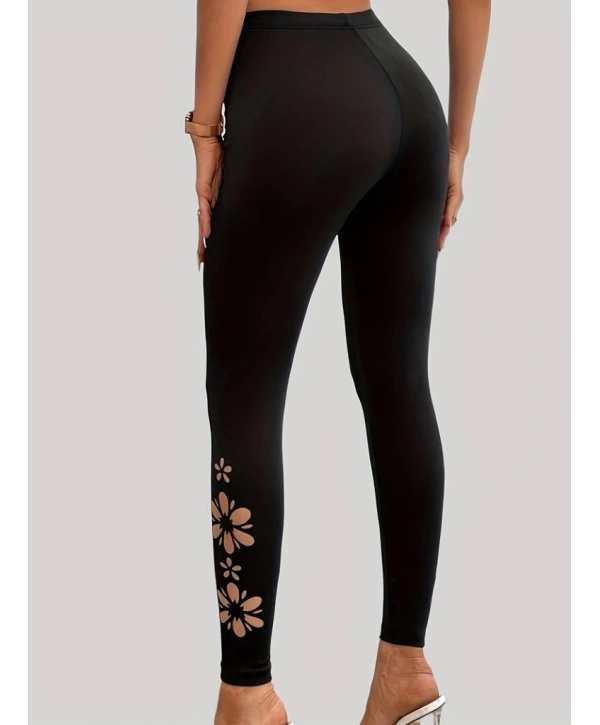 Kadın Yanları Lazer çiçek Kesim Yüksek Bel Dalgıç Tayt