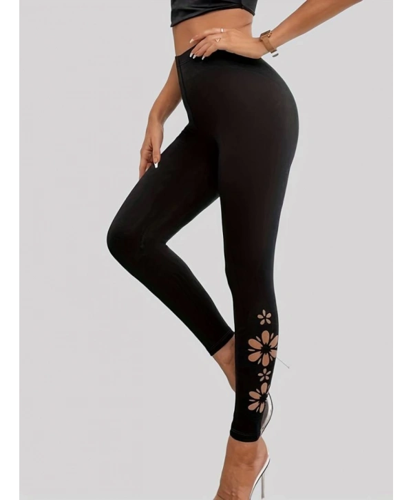 Kadın Yanları Lazer çiçek Kesim Yüksek Bel Dalgıç Tayt