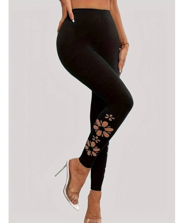 Kadın Yanları Lazer çiçek Kesim Yüksek Bel Dalgıç Tayt