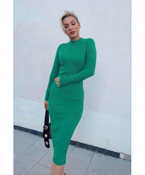 Kadın Yarım Balıkçı Yaka Süet Kumaş Fırsat ürün Midi Boy Elbise