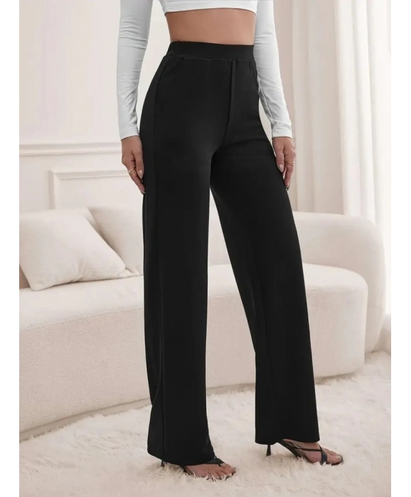 Kadın Yüksek Bel Cepli Geniş Kesim Ithal Krep Pantolon