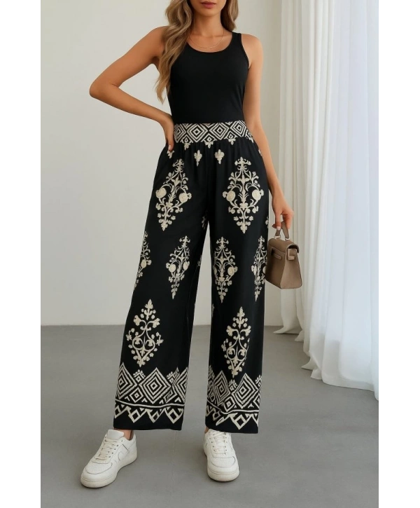 Kadın Yüksek Bel Desenli Lastikli Süprem Pantolon