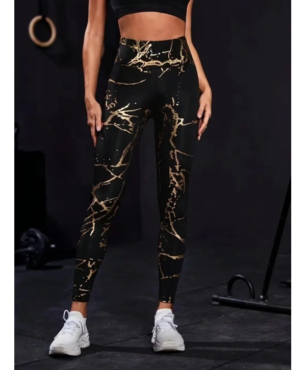 Kadın Yüksek Bel Desenli Spor Tayt