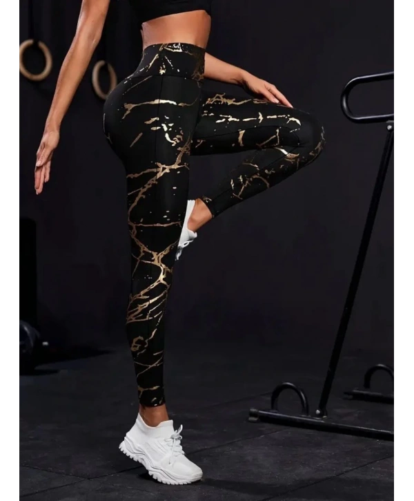 Kadın Yüksek Bel Desenli Spor Tayt