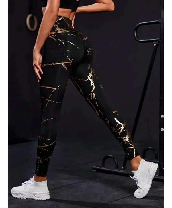 Kadın Yüksek Bel Desenli Spor Tayt