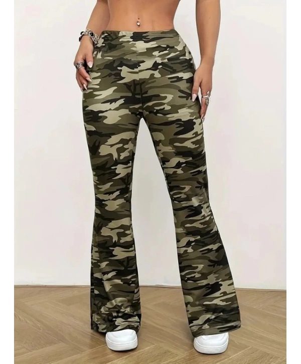 Kadın Yüksek Bel Kamuflaj Desenli Dalgıç Tayt