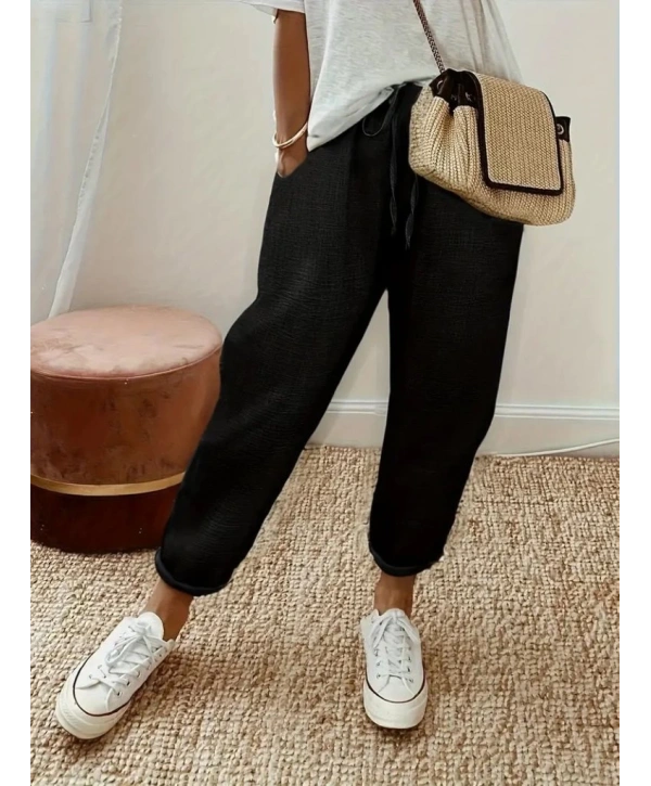 Kadın Yüksek Bel Lastikli Belde Bağcık Detaylı Aerobin Pantolon