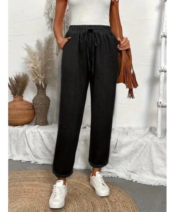 Kadın Yüksek Bel Lastikli Belde Bağcık Detaylı Aerobin Pantolon