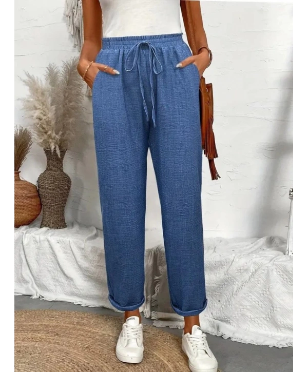 Kadın Yüksek Bel Lastikli Belde Bağcık Detaylı Aerobin Pantolon