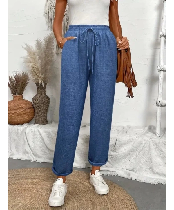 Kadın Yüksek Bel Lastikli Belde Bağcık Detaylı Aerobin Pantolon