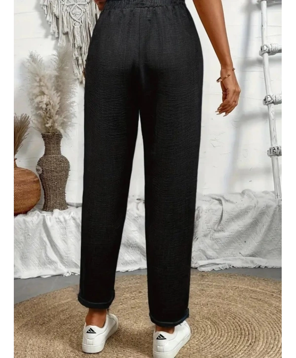 Kadın Yüksek Bel Lastikli Belde Bağcık Detaylı Aerobin Pantolon