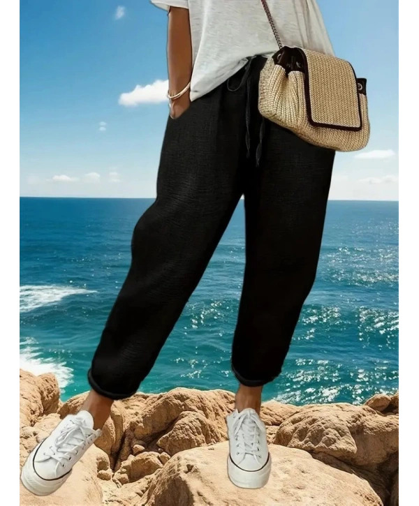 Kadın Yüksek Bel Lastikli Belde Bağcık Detaylı Aerobin Pantolon