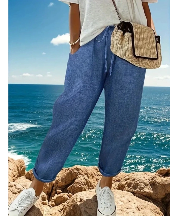 Kadın Yüksek Bel Lastikli Belde Bağcık Detaylı Aerobin Pantolon